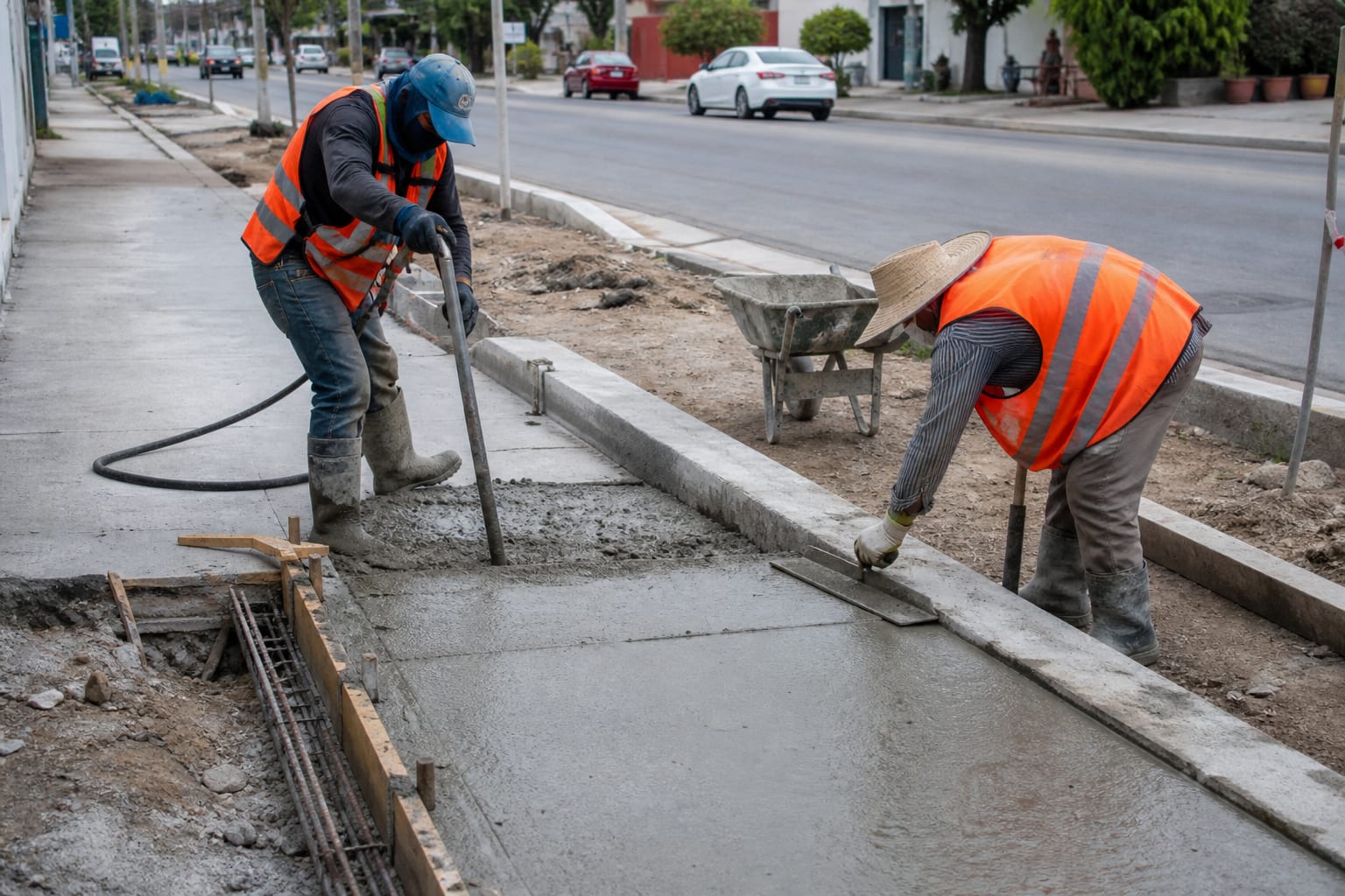 Muro de contención y obra de concreto en una zona urbana