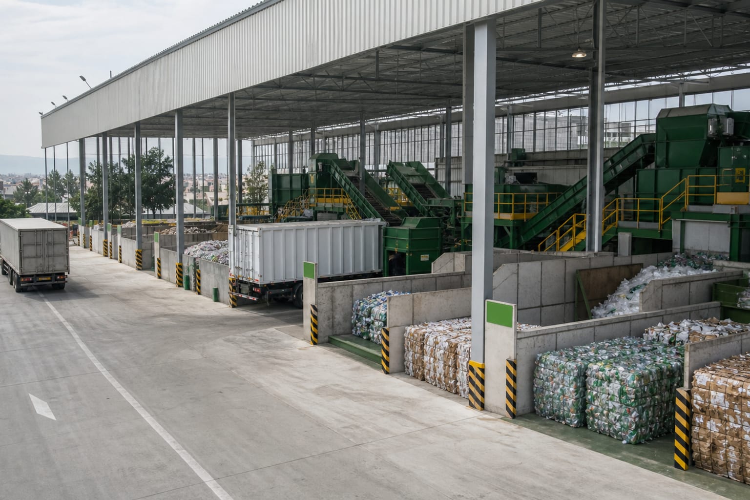Planta de valorización de residuos con bandas, patios y zonas de carga